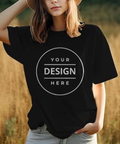 Black Oversized Hip Hop Customized Printed Women's Half Sleeves Cotton T-Shirt