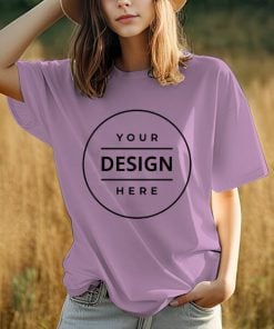 Lilac Oversized Hip Hop Customized Printed Women's Half Sleeves Cotton T-Shirt