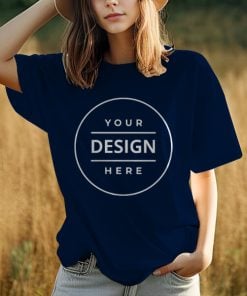 Navy Blue Oversized Hip Hop Customized Printed Women's Half Sleeves Cotton T-Shirt