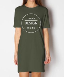 Olive Green Customized Printed Women's Long Top Knee Length Quarter Sleeves Dress