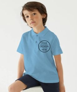 Ocean Blue Half Sleeves Kid's Polo Collar Neck Cotton T-Shirt