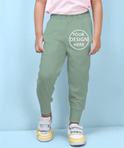 Sage Green Customized Cotton Jogger Track Pant for Kids